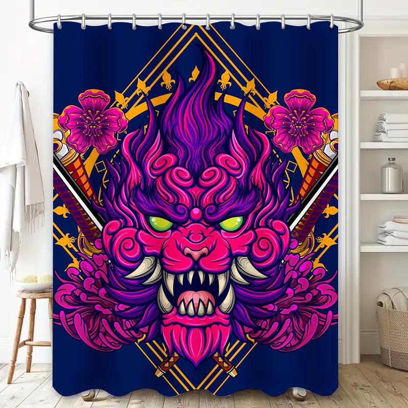Шторка для душа Tuniu Dragon Warrior Свирепый японский демон Красный белый цветочный настенный декор Декор для ванной комнаты