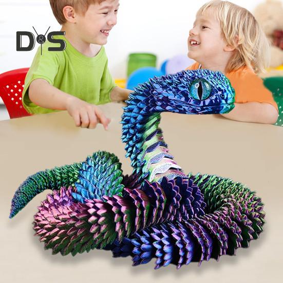 3D Printed Animals Articulated Simulated Snake Stress Relief Toys Realistic Flexible Snake Fidget Toy Tabletop Ornament for Kids Adults
