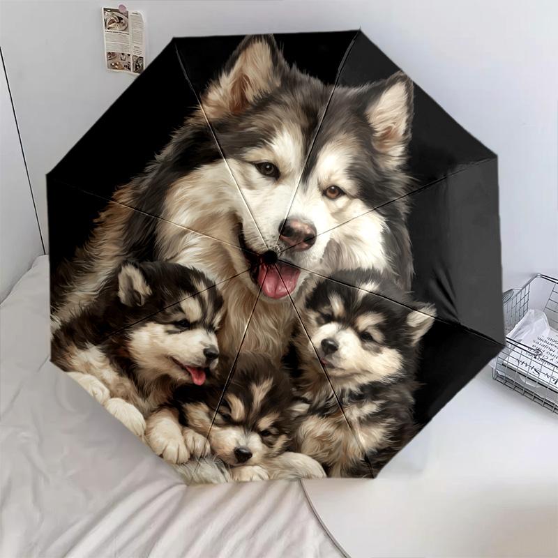 Узор "Три Волка", автоматический складной зонт, портативная и складная конструкция, 8 спиц, рождественский или день рождения подарок.