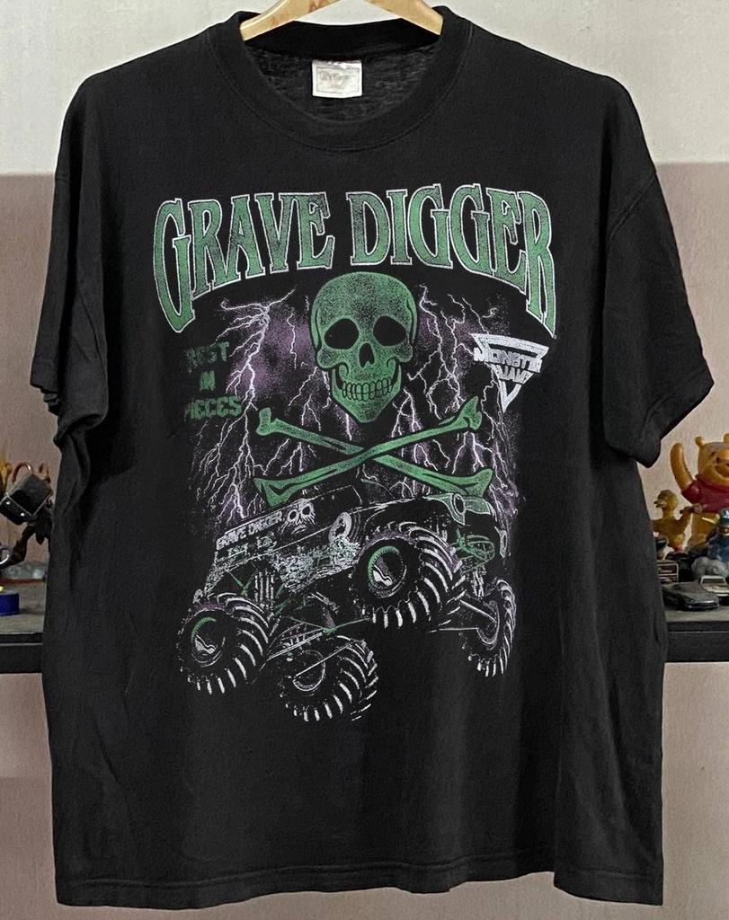 Reprint Grave Digger Monster Jam 90s Black T shirt Short Sleeve Vtg S-5XL Unisex T-Shirt