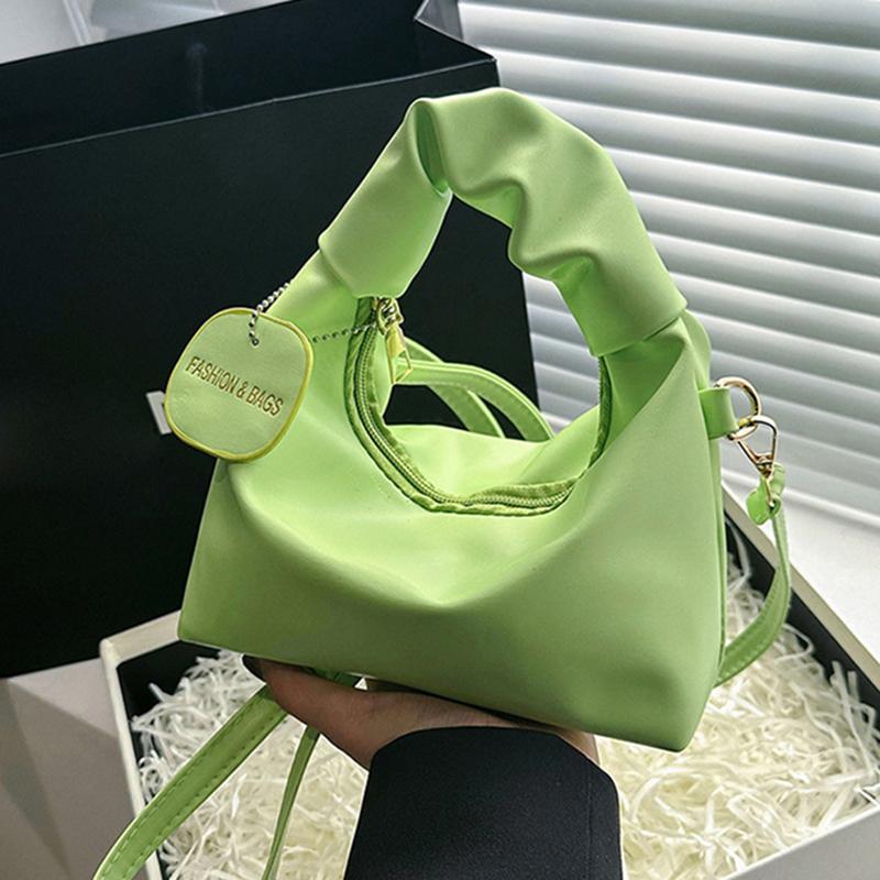 Trendy Casual Women's Handbag PU Wrinkled Bag Shoulder Bag Solid Color Female Hobos Messenger Bag For Outings Shopping