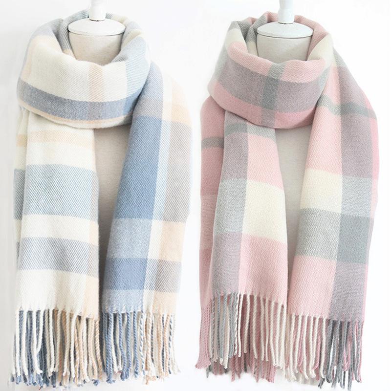 New Scarf Women's Winter Japanese and Korean Style All-match Plaid Warm Thickened Couple Scarf Student Shawl