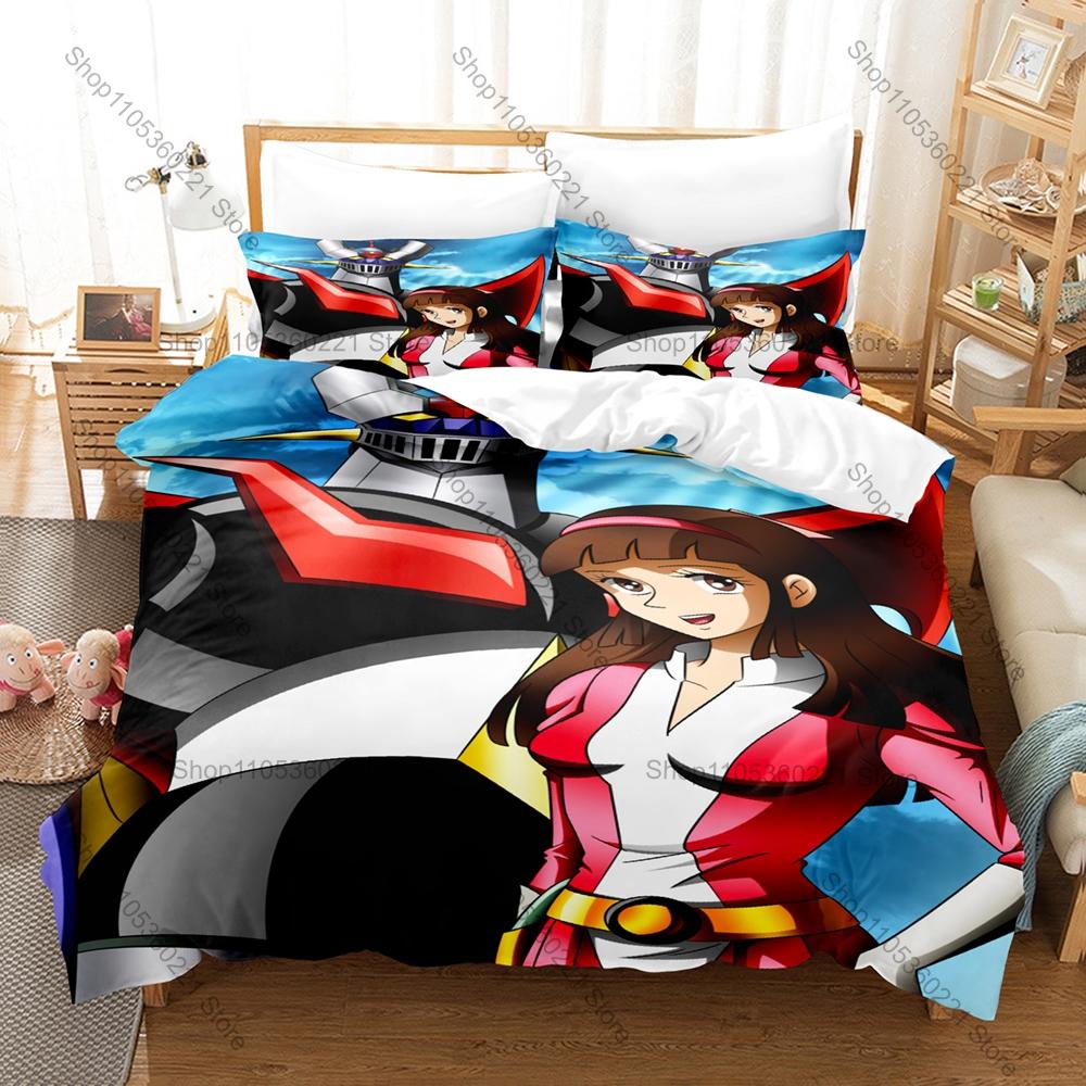 Cool Classic Mazinger Z Robot Printed Bedding Set 3 Pieces Duvet Cover Set for Fans Super Robot  Kpop Printed Bed Set