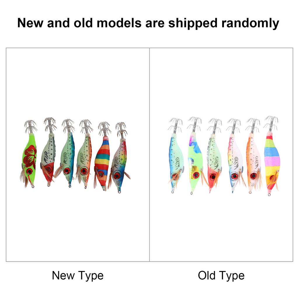 6PCS 10cm Hard Fishing Lure Artificial Wood Shrimp Bait with Octopus Cuttlefish Squid Hooks