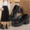 Loafers Women's Models Fall Thick Heel Retro Black Small Leather Shoes Thick Bottom Single Shoes Female
