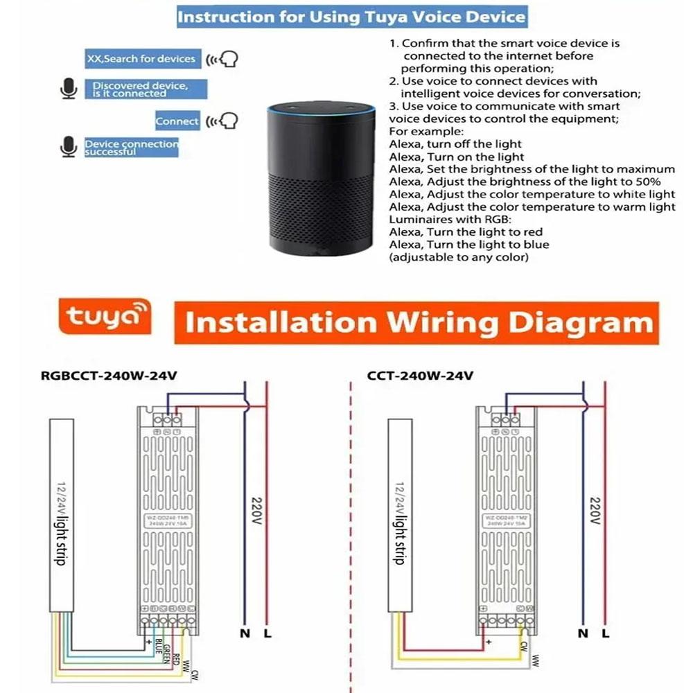 Tuya Zigbee LED Блок питания Диммер Трансформатор DC 24V AC175-265V Поддержка Alexa Gooogle Голосовое управление APP для дома CCT LED Лента