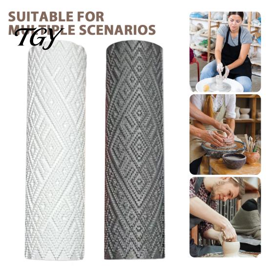 Clay Modeling Texture Rollers Roller, Rhombus Pottery Polymer Retro Ethnic Style Stamps Tool for Ceramics Sculpting DIY