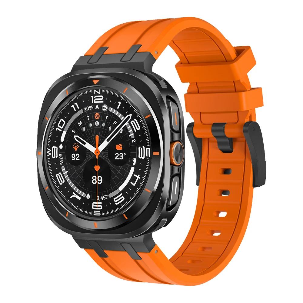 Роскошный Чехол Ремешок для Samsung Galaxy Watch 7 Ultra 47мм Резиновый Ремешок Алюминиевая Крышка Для SAMSUNG GALAXY ULTRA 47MM Мужской Браслет