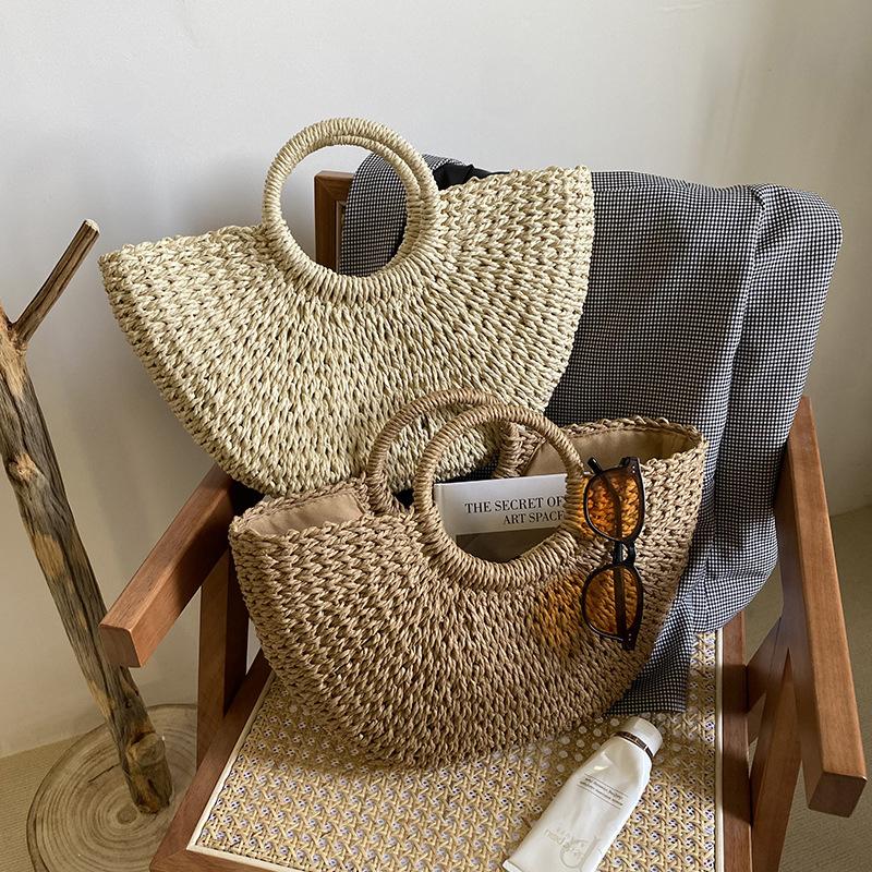 MOON Straw Handbags Women Summer Beach Bag Rattan Bag Handmade Vintage Woven Handbag For Women bolsa femme