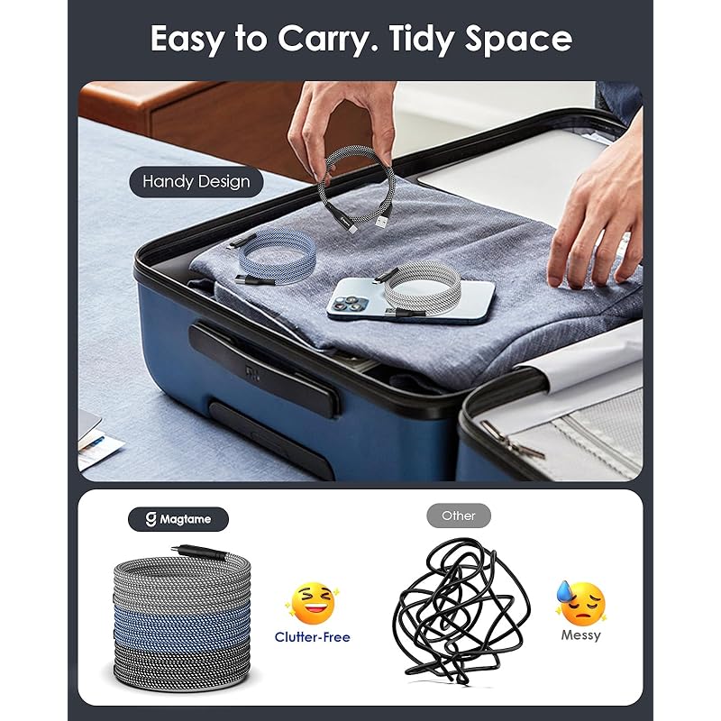 Magtame USB-Type C Cable Fast Charging QC3.0 Compatible USB-C Cable Magnetic Attraction Prevents Tangling Usb Cable Type C Metal Connector Double