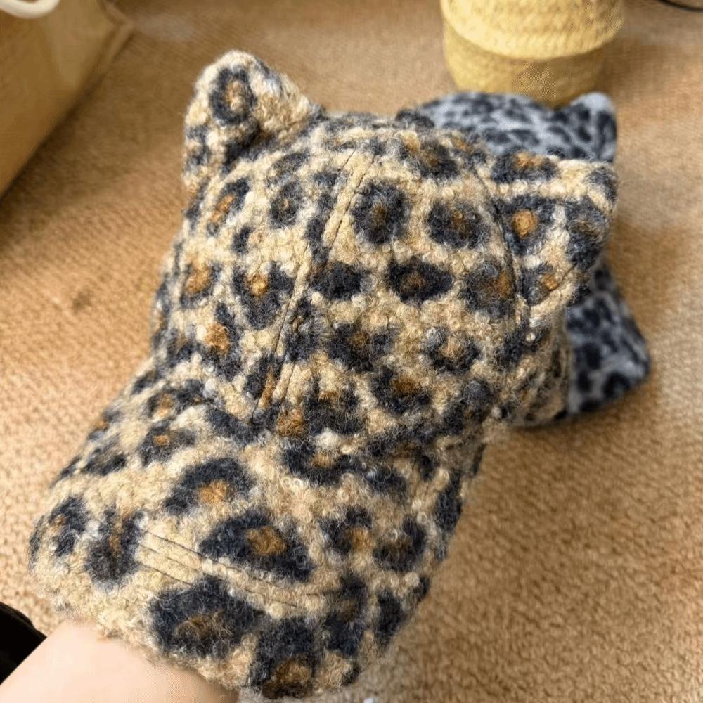 Thickened Baseball Cap Leopard Print Duckbill Cap Fashion Cat Ears Baseball Cap Autumn