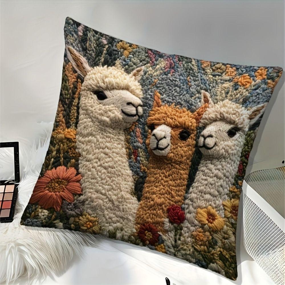 Vintage Pillow Case Alpaca Print Decorative Pillowcase Creative Cushion Cover Sofa Decoration