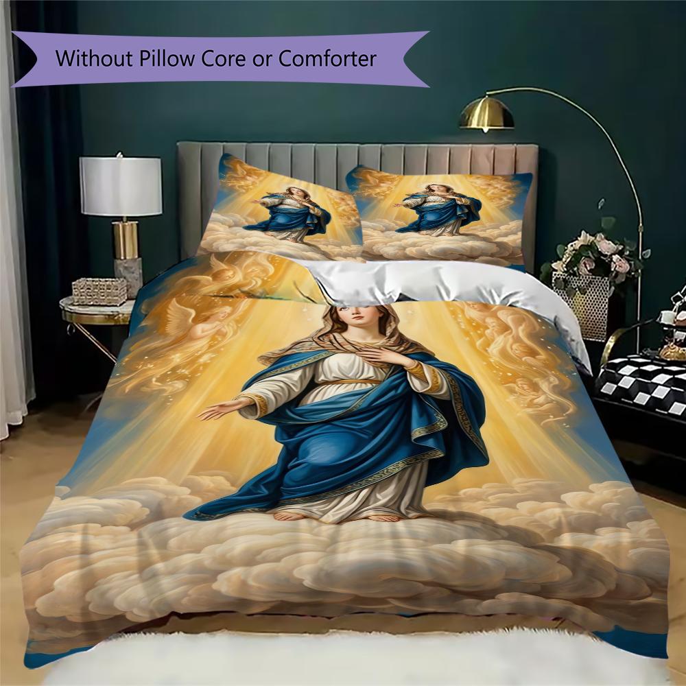 Virgin Mary Pattern Bedding uilt Set uilt Cover Pillowcase Home Decoration Birthday Gift (1 * duvet cover + 2 * pillowcase without core)