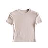 American Retro Solid Color Round Neck Elastic Crop Top Tee