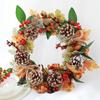 Новый искусственный венок из осенних кленовых листьев венок с декоративной сосновой шишкой венок с красной ягодой на входную дверь Рождественская цветочная гирлянда из ротанга