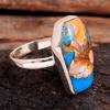 Oyster Copper Turquoise Gemstone 925 Sterling Silver Coffin Shape Unisex Ring Jewelry