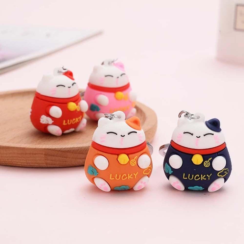 Good Luck Ornaments Trinkets Car Keyring Lucky Cat Keychain Cartoon Key Ring Bag Pendant