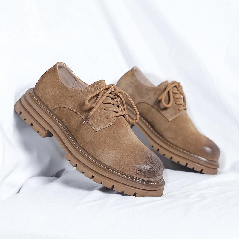 Мода 2024 Весна Улица Качество Мужские Туфли в Ретро Стиле Повседневные Замшевые Оксфорды Износостойкие С Круглым Носком Повседневные Туфли Туристические Туфли