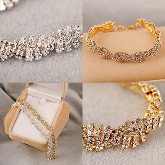 Fashion Women's Gold Silver Plated Clear Crystal Chain Bracelet Bangle Jewelry