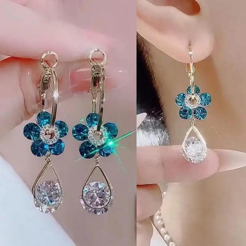 Copper Needle Vintage Green Crystal Butterfly Drop Earrings for Women Jewelry New Trending Luxury Zircon Women's Earrings