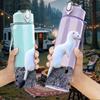 1PC White Rat Small Animal Print 750ml Color Plastic Sports Water Bottle Leakproof Flip Straw Lid Suitable for Sports Office Home Use
