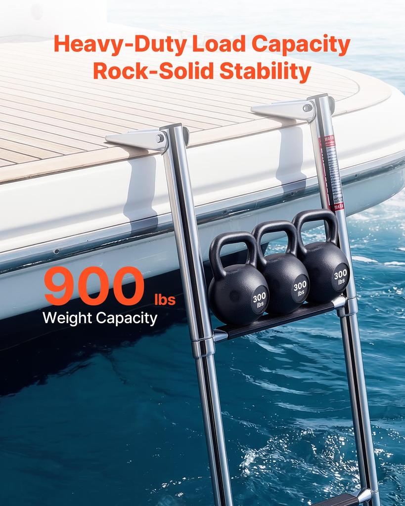VEVOR Boat Ladder, 4 Steps, Stainless Steel Telescoping Folding Swim Deck Ladder for Rear Entry Inboard