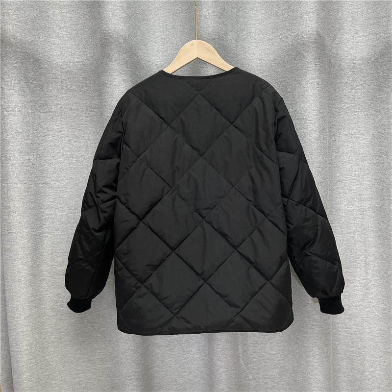 Women Fall Winter White Duck Down Jacket Coat Padded O-Neck Single-breasted Full Sleeve Pocket Lingge Thin Solid Color