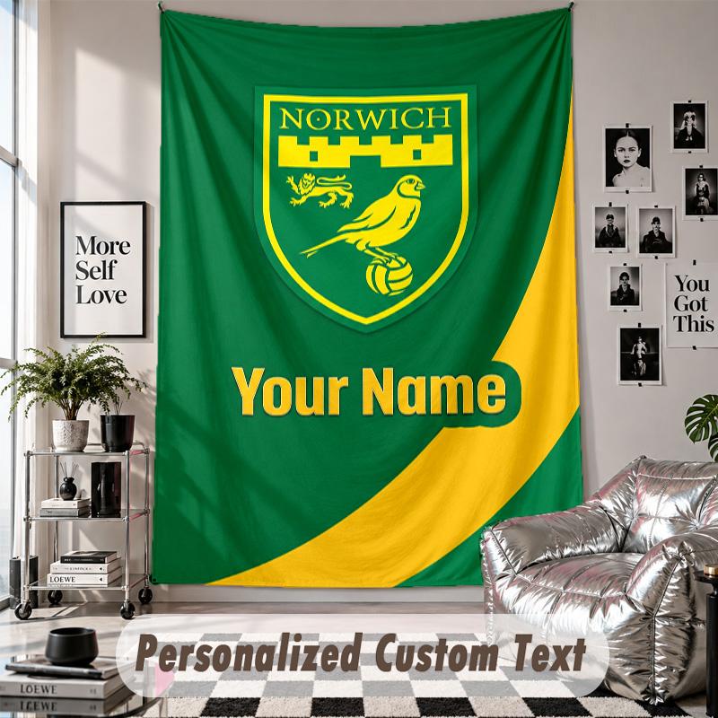 Wall Hanging Tapestry With Custom Name & Text, Norwich City Decorative Tapestry For Bedroom