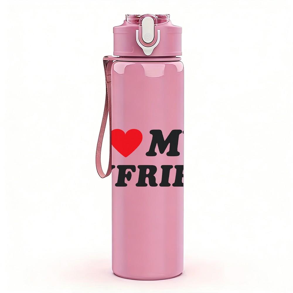 1PC I Love My Boyfriend Letter Logo 750ml Color Plastic Sports Water Bottle Leakproof Flip Straw Lid Suitable for Sports Office Home Use