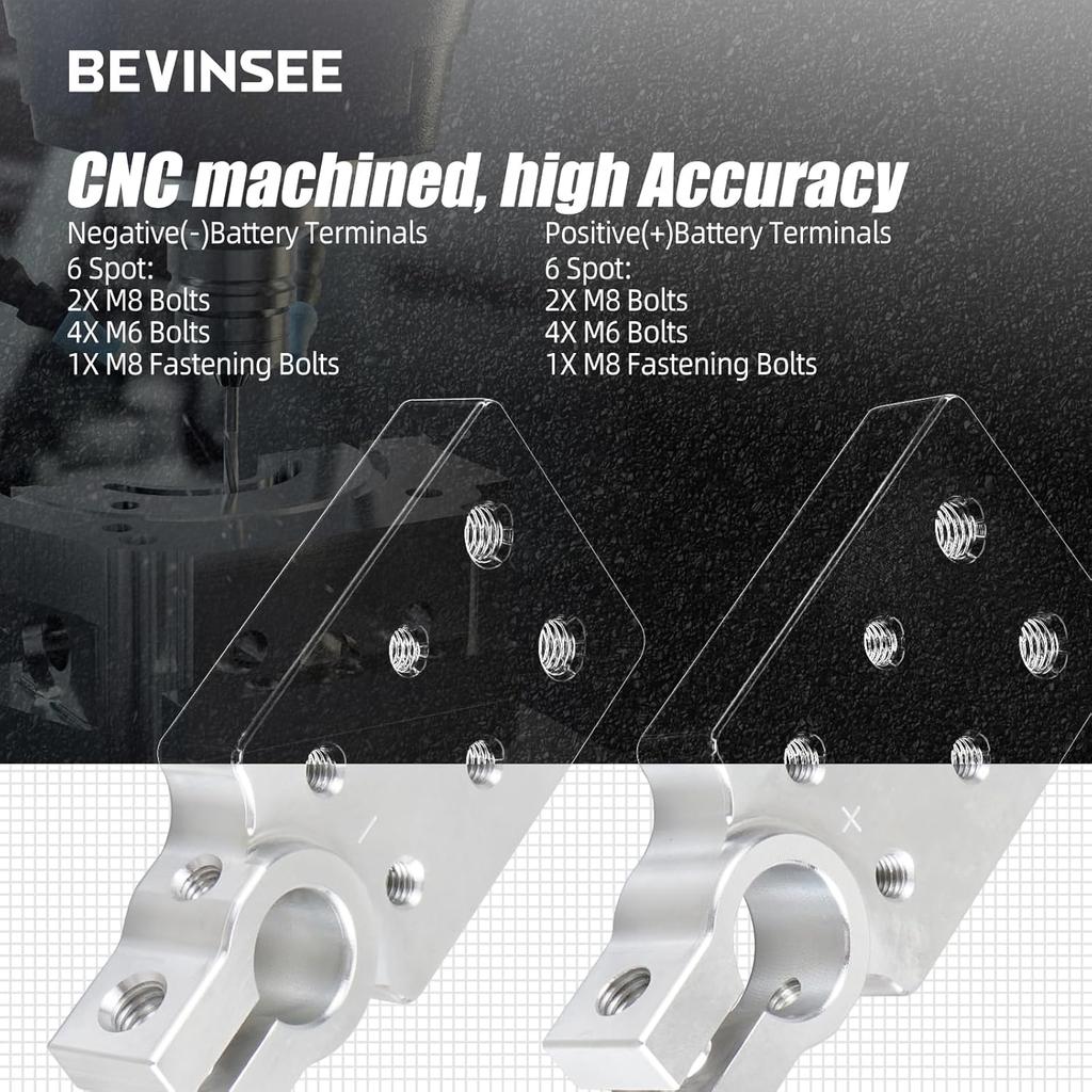 Bevee 6 Spot Battery Terminal Connector Clamps 4/0(XL) AWG Gauge, Positive And Negative (+/-)(Pair) For Standard SAE Post Style, Multi-Size Hole