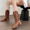 Fashion Women Shoes Brown Retro Western Cowboy Boots 2025 New Women's Boot Embroidered Knight Boots for Women Thick Heel Fashion Boots