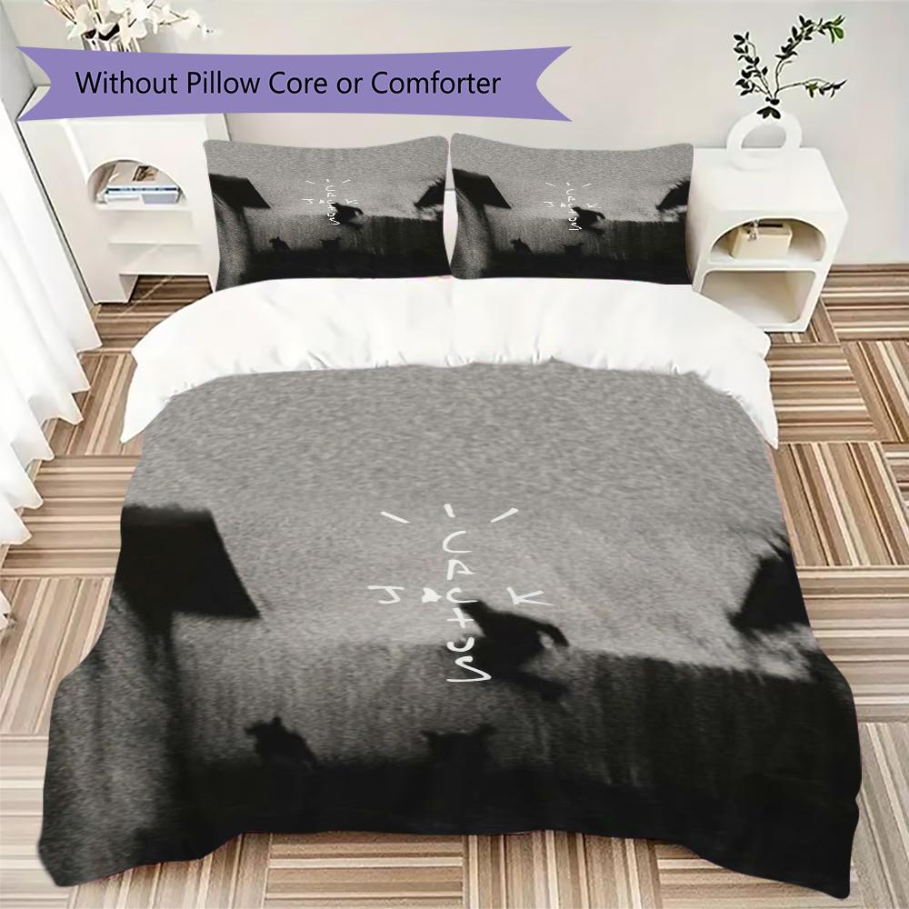 Travis Scott Pattern Bedding uilt Set uilt Cover Pillowcase Home Decoration Birthday Gift (1 * duvet cover + 2 * pillowcase without core)
