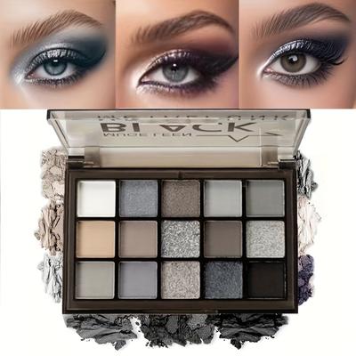 Палитра теней для век Smoky Eyeshadow Palette из 15 оттенков. Стойкие высокопигментированные тени для век с универсальными матовыми и блестящими покрытиями, панковские черные и оттенки серого