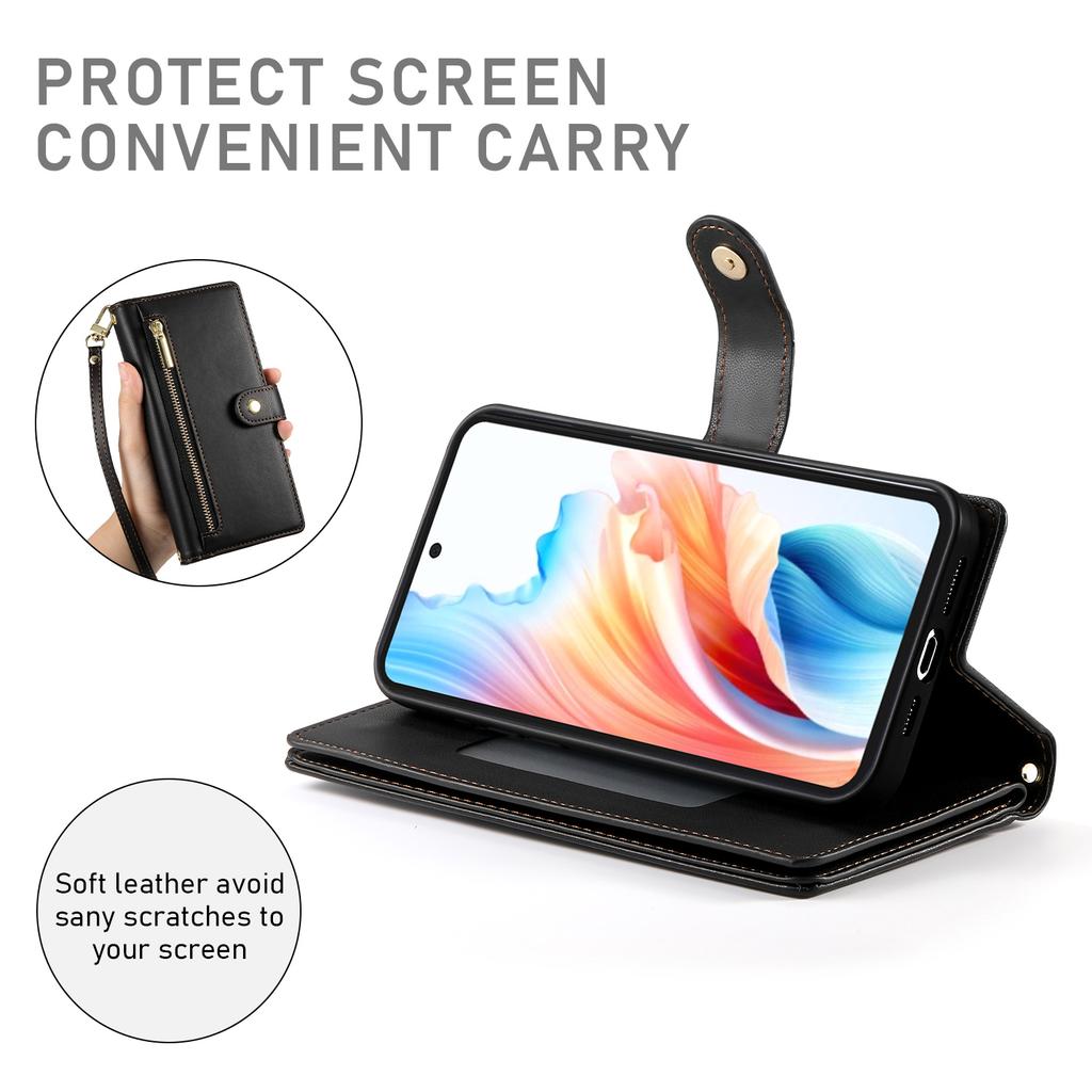 For Samsung Galaxy S26+ Case Zipper Pocket Wallet Leather Phone Cover with Straps
