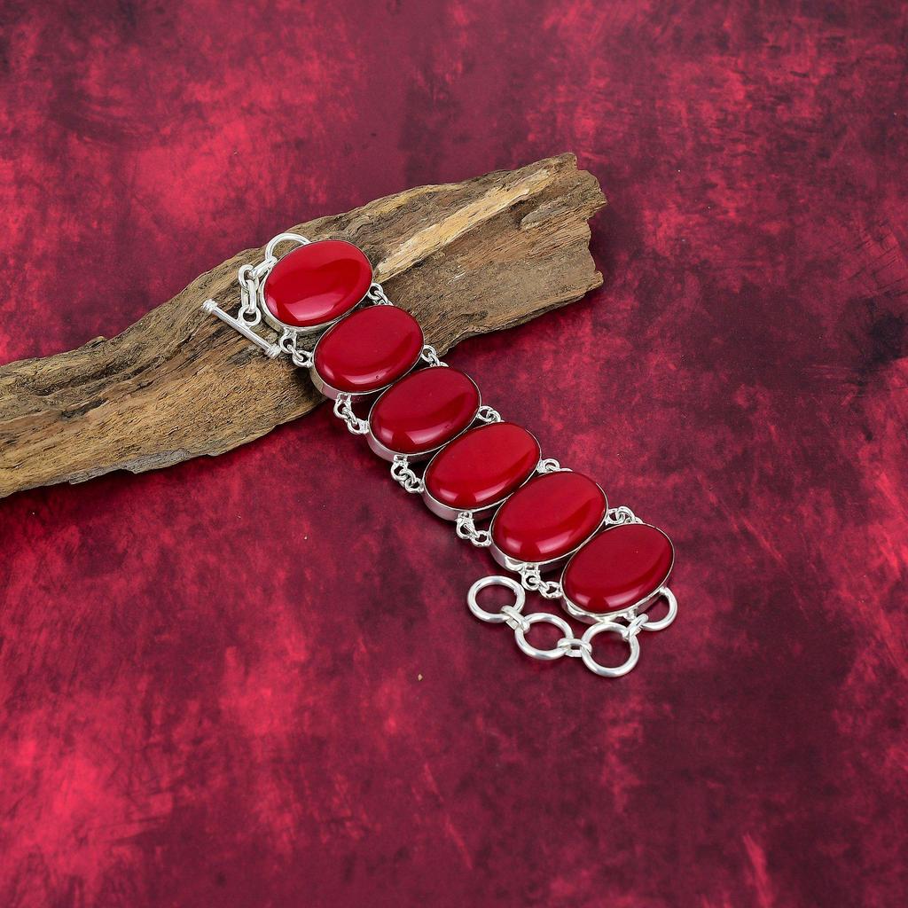 Ювелирные изделия из стерлингового серебра 925 пробы с красным кораллом, комплект ювелирных изделий из браслета и ожерелья ручной работы для женщин, красивые украшения из драгоценных камней из красного коралла для нее