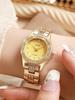 Fashionable and Light Luxury Octagonal Watch Case with No Numbers, Alloy Material Women's Quartz Wristwatch Bracelet 6-Piece Set