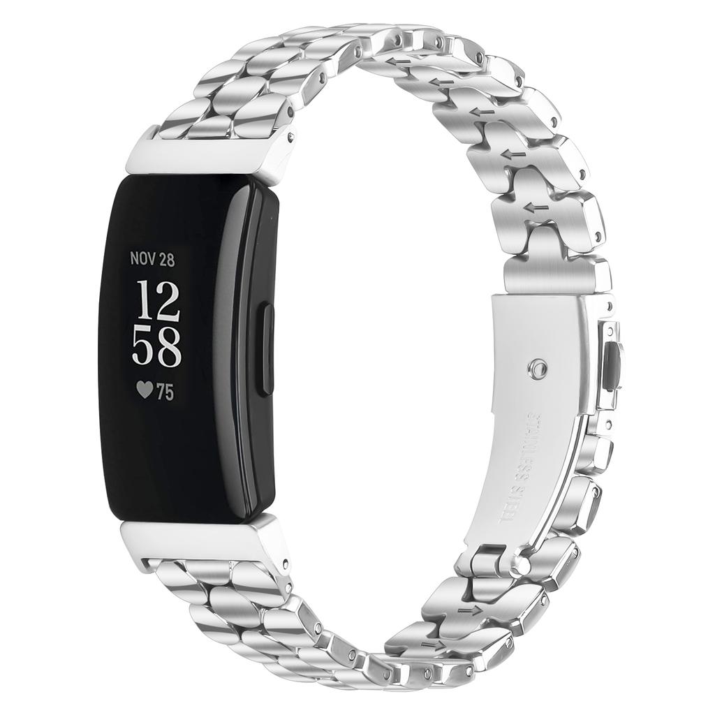 Metal Watch Band for Fitbit Inspire HR/Inspire 2/Inspire Pearl-Shape Stainless Steel Silver Wrist Strap