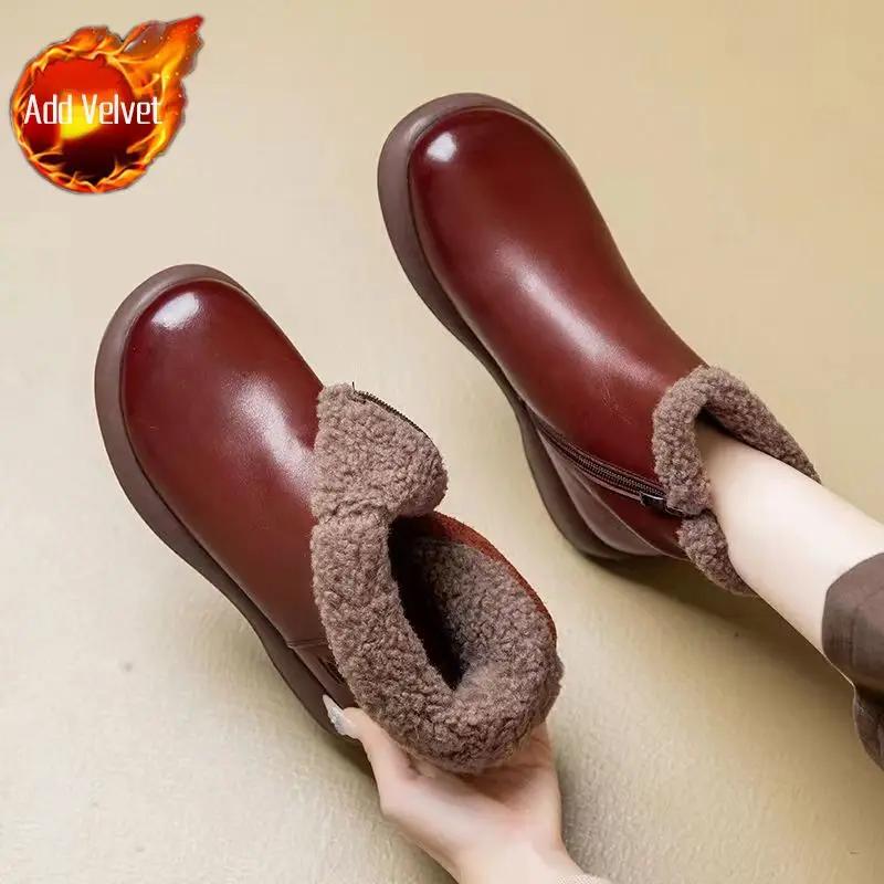 Женские зимние ботинки с круглым носком, элегантные, на среднем каблуке, женская обувь, ботильоны из искусственной кожи, весна 2024, тренд, предложение, осенняя обувь, слип-работа