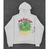 Sp5der Hoodie Oversized Thick Fleece Sweatshirt With Foil Print Spiderweb Design Men Winter Casual Wear