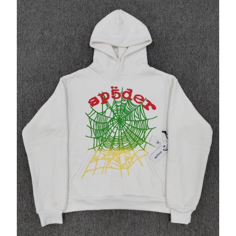 Sp5der Hoodie Oversized Thick Fleece Sweatshirt With Foil Print Spiderweb Design Men Winter Casual Wear