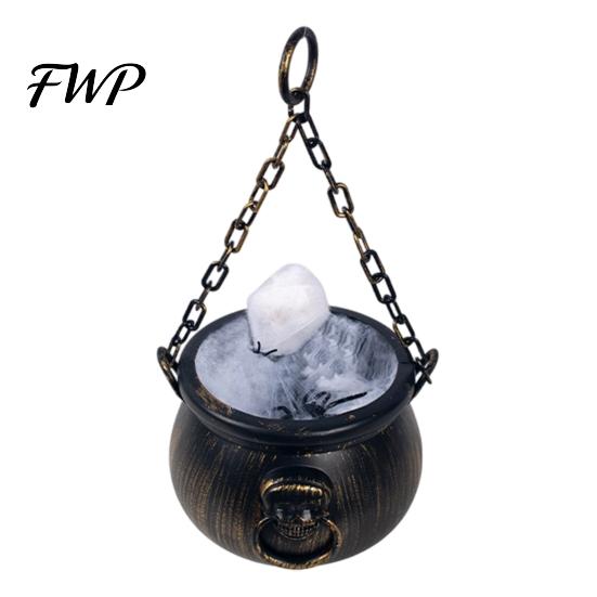Cauldron Prop Halloween Decoration, Spooky Large Witch with Colorful LED Light, Black Indoor Theme Display Plastic Pot Candy Bowl for Trick or Treat,