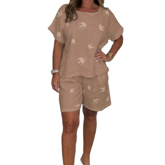 Yousheng повседневный комплект из двух частей для женщин, хлопковый лен, O-образный вырез, короткие рукава, топ и шорты, комплект свободной домашней одежды, подходящий костюм на весну и лето