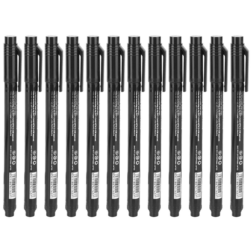 12 шт. маркер-ручка Micron Liner с тонким наконечником, черные чернила на водной основе, водостойкая ручка для рисования и эскизов
