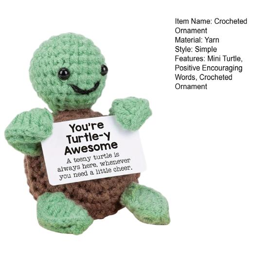 Yousheng Positive Crochet Turtle Handmade Crocheted Turtle Mini Positive Turtle with Emotional Support Card for Women Men Birthday Present