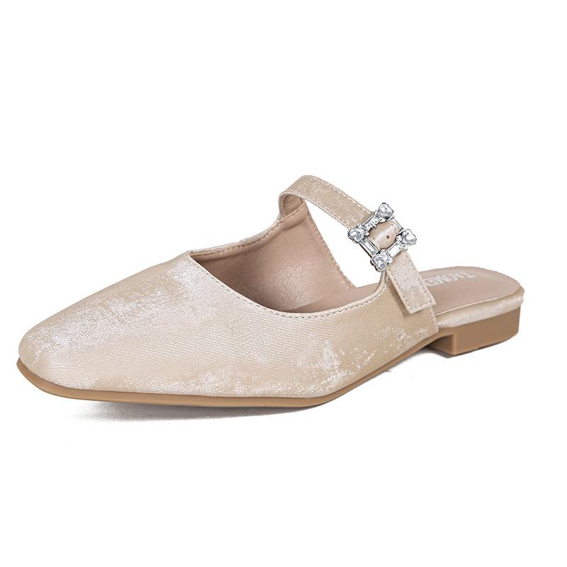 Квадратная голова, бриллиантовая пряжка, низкий каблук, мюли с открытой пяткой, женская уличная обувь