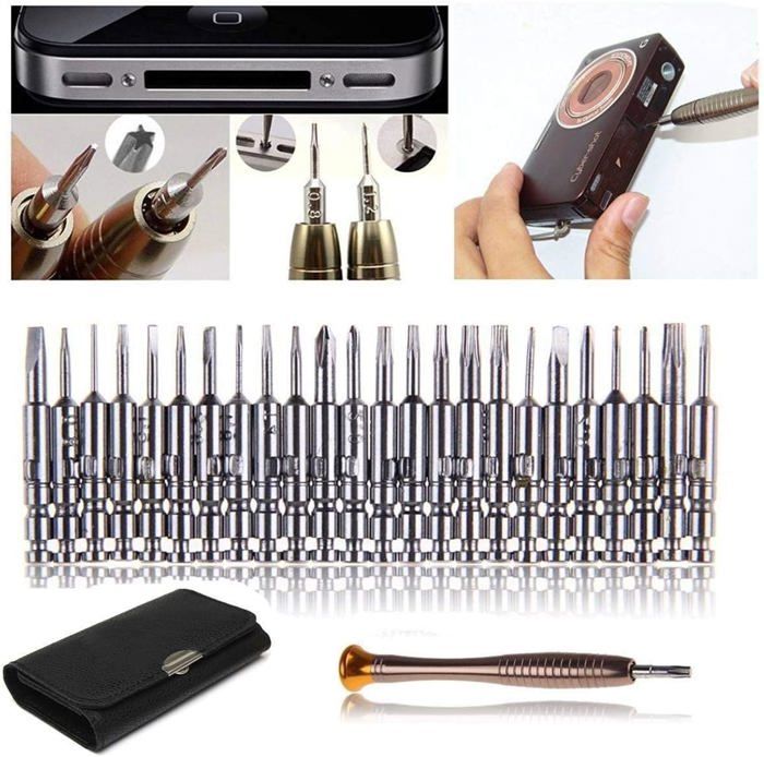 Kit de tournevis 25 en 1 - Outils de réparation - Noir - Torx - Précision - Étui en cuir