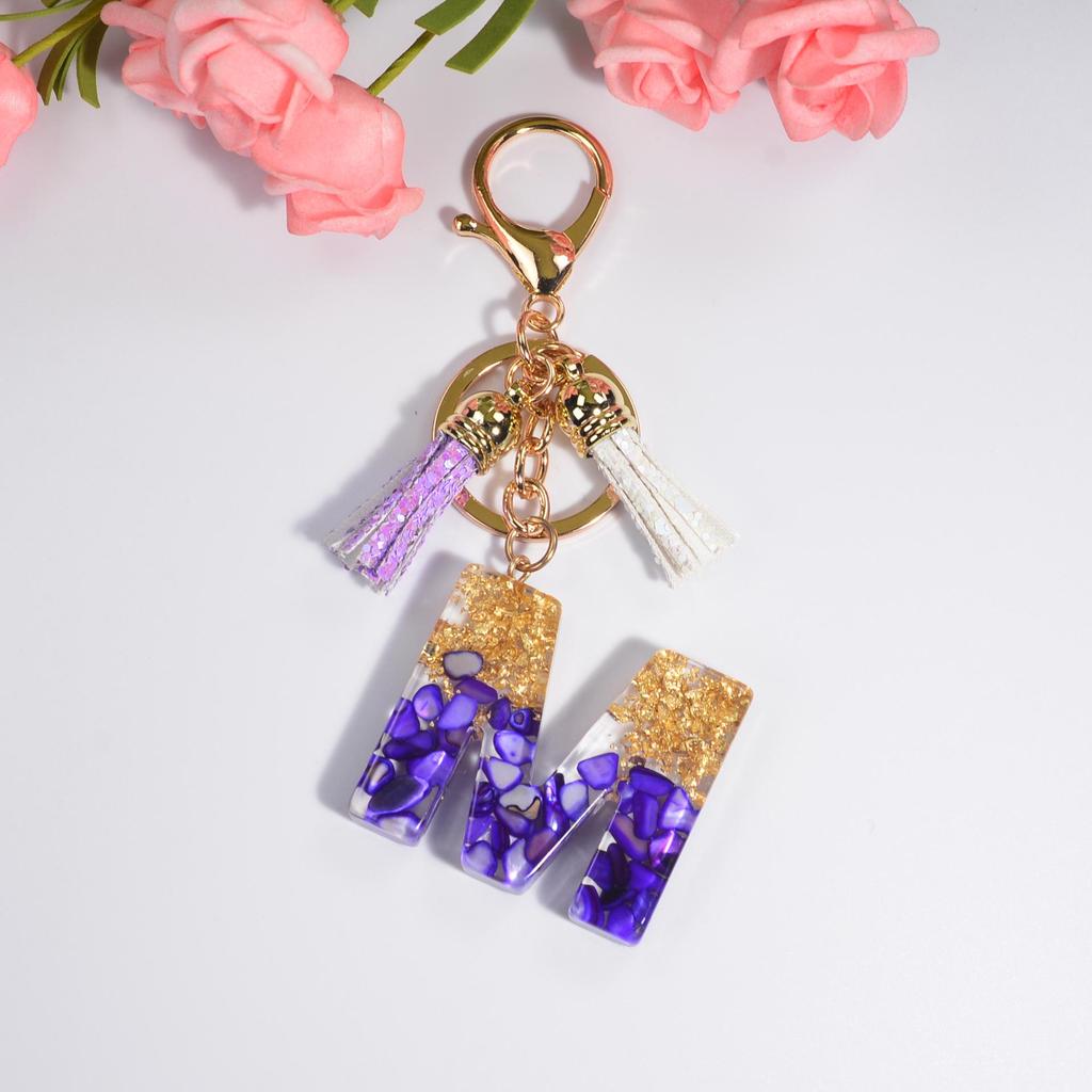 Фиолетовый хрустальный эпоксидный брелок с буквой и кисточкой - Ювелирное украшение из смолы, подвеска-шарм