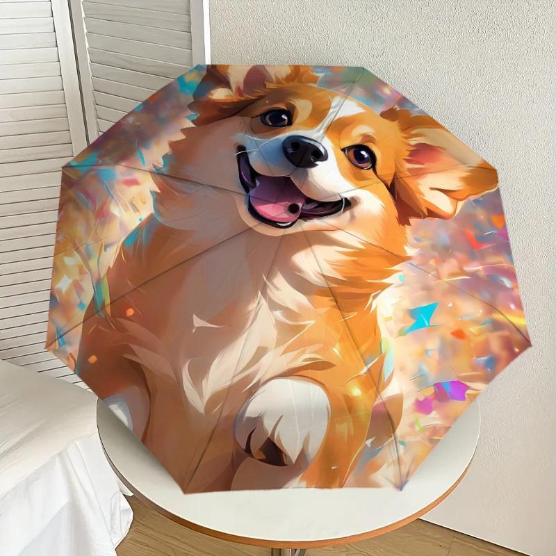 1pc Happy Corgi Celebration Umbrella with Plastic Handle,Suitable for All Seasons Home Travel Outdoor UmbrellaDD280