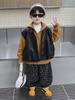 Boys' 2025 Fashionable Autumn Outfit: Stylish Sweater and Streetwear Leather Vest Three-Piece Set