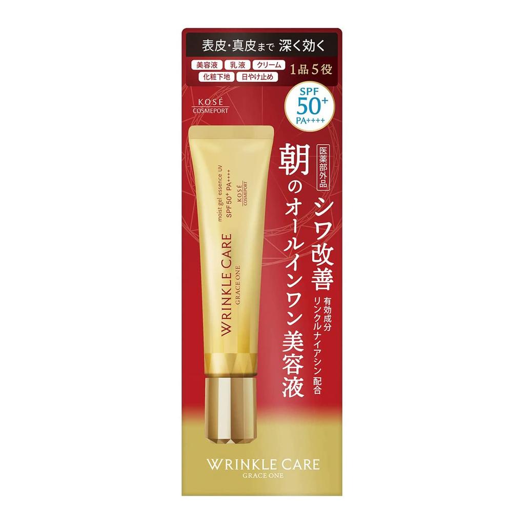KOSE Grace One Wrinkle Care Moist Gel Essence UV 40 г Средство против морщин Бонус за макияж включен Все в одном 5 в 1 [Сыворотка для красоты, эмульсия,